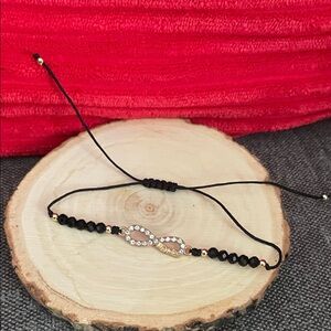 Gold & Black Infinity Crystal Bead Adjustable Bracelet
